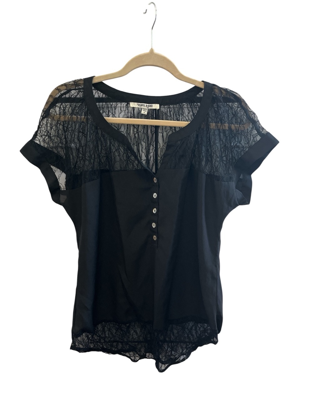 Daniel Rainn Black Lace Yoke Button-Front Blouse
